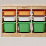 9-bin storage unit for school and home. Designed to be compatible with IKEA trofast trays.
