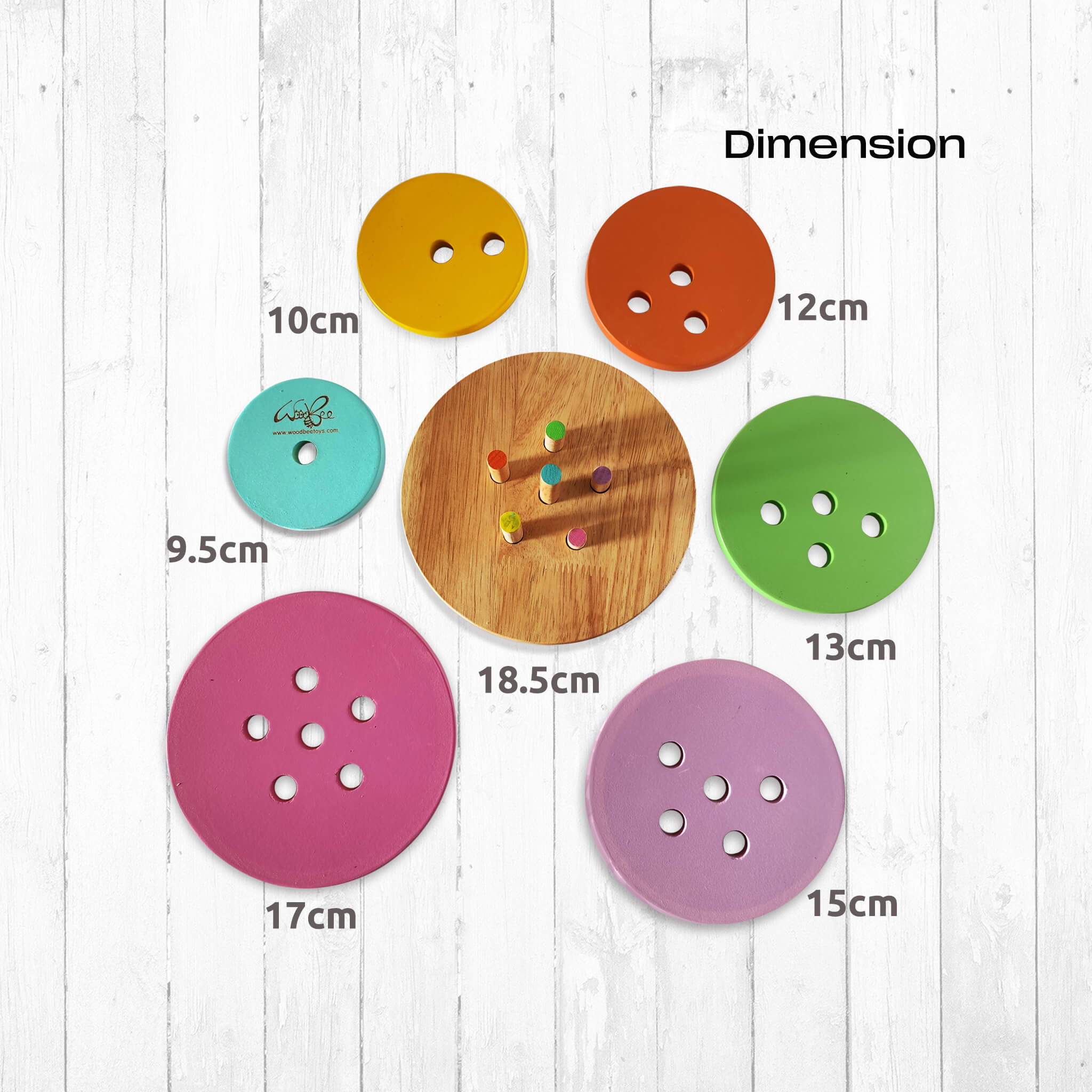 6 colourful disc with varying pole height forms the disc stacker