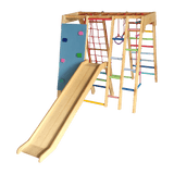 wooden jungle gym slide with safety side rails