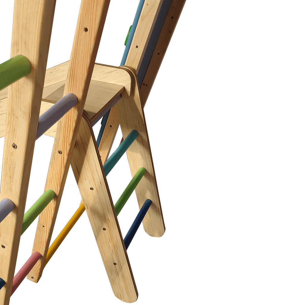 wooden jungle gym safe ladder to climb onto the slider