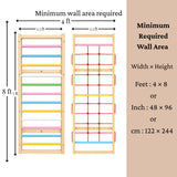 WoodBee Modular Jungle Gym Climber Duo minimum required wall area: 4 × 8 ft (48 × 96 inch, 122 × 244 cm). Wooden wall ladder and rope climber panel, each 1.5 ft wide and 7 ft tall