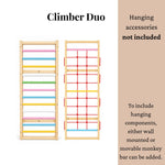 WoodBee Modular Jungle Gym Climber Duo - wooden wall ladder and rope net climber panel for kids. Hanging accessories not included. To include hanging components, either wall mounted or movable monkey bar can be added