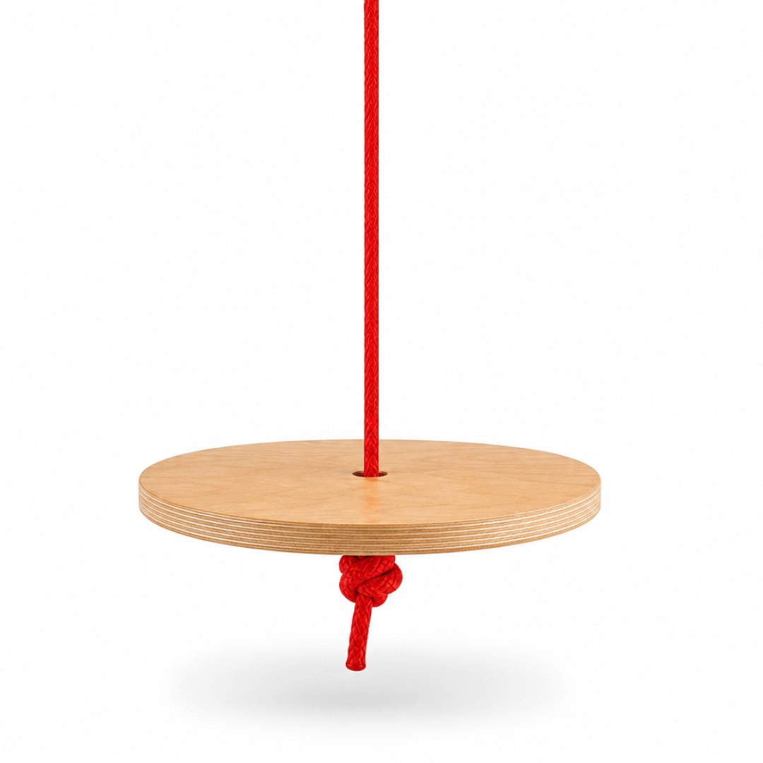 WoodBee Modular Jungle Gym Wooden Disc Swing for kids on red braided rope