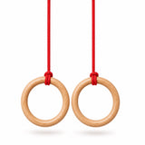 WoodBee Modular Jungle Gym Wooden Gymnastic Rings for kids on red rope