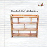 Handcrafted wooden book rack with partitions for children