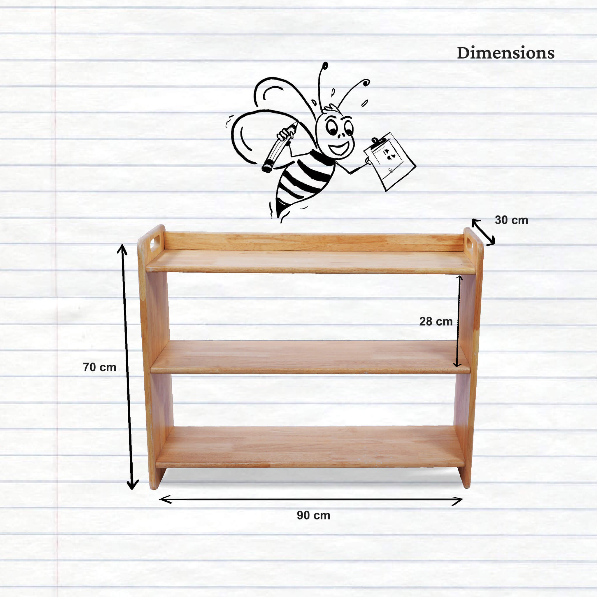 Sturdy wooden bookshelf with two racks – long-lasting and easy to clean.
