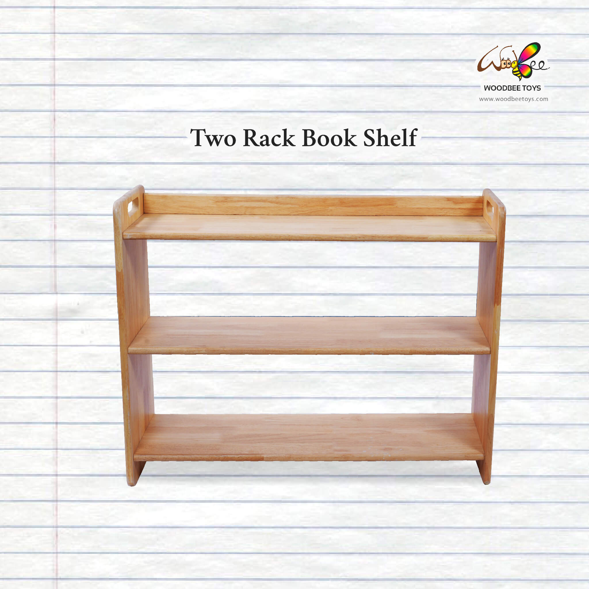 Space-saving Montessori two rack shelf – perfect for home and playroom.
