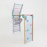 Wall mounted foldable jungle gym for kids, wooden indoor jungle gym with slide and climber