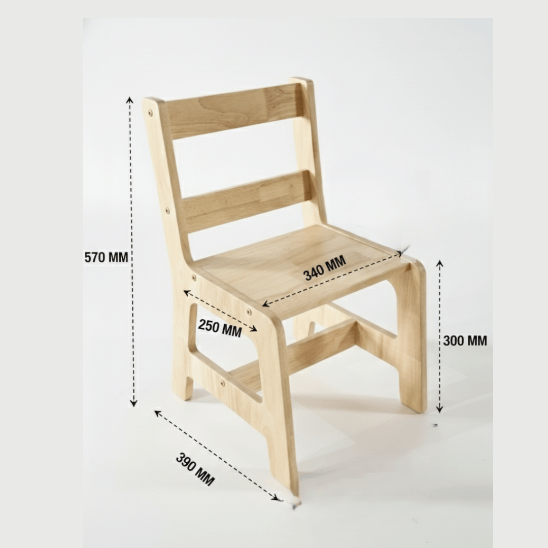 Preschool wooden chair 2-5yrs, 30cm seat height and available in 5 colours - Dimension