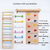 WoodBee Rock Climbing Panel - Combine with any Modules. In this image Rock Climbing Panel is combined with Wall Mounted Monkey Bar & Wall-Climbing Bar & Wooden Ladder Panel