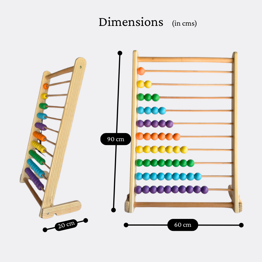 Side view of large 3x2 feet wooden abacus showing foldable stand and stable frame