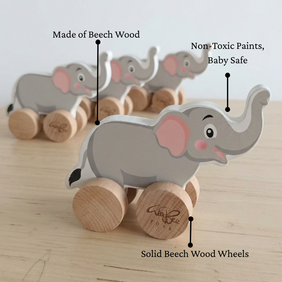 Wooden Push Along Wild Animals (Set of 3) Non‑Toxic, Easy‑Rolling ...