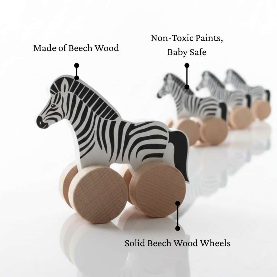 Wooden zebra push along toy - sturdy, strong and safe material