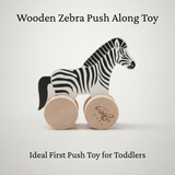 Wooden zebra push along toy made of beech wood and coated with non-toxic paint