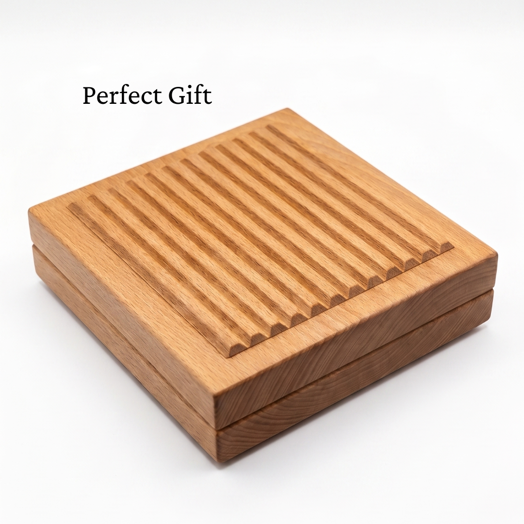 Wooden gift box with slatted lid on a white background, labeled 'Perfect Gift'.