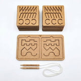 Ambidextrous wooden pre-writing stencil set by WoodBee Toys – tracing card stacks, double base board and two wooden pointers on a cord