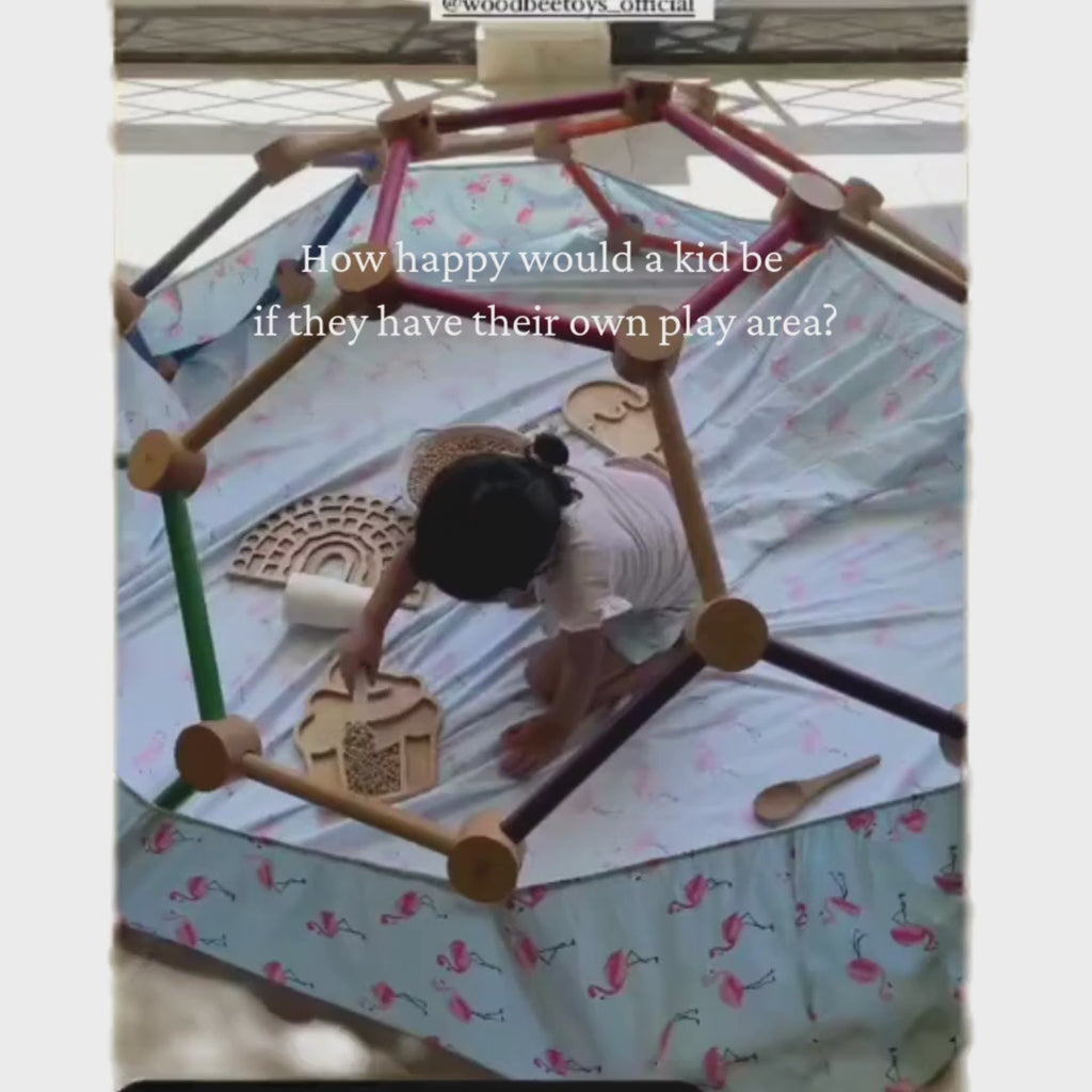 Video showing children playing and climbing on the WoodBee Iris Dome, highlighting fun, active, and imaginative play. Demonstrates how the dome helps develop strength, balance, coordination, confidence, and creativity, making it a perfect open-ended play setup for homes, schools, and play areas.