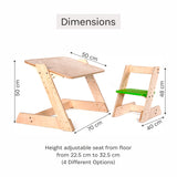 Height adjustable wooden study table and chair dimension