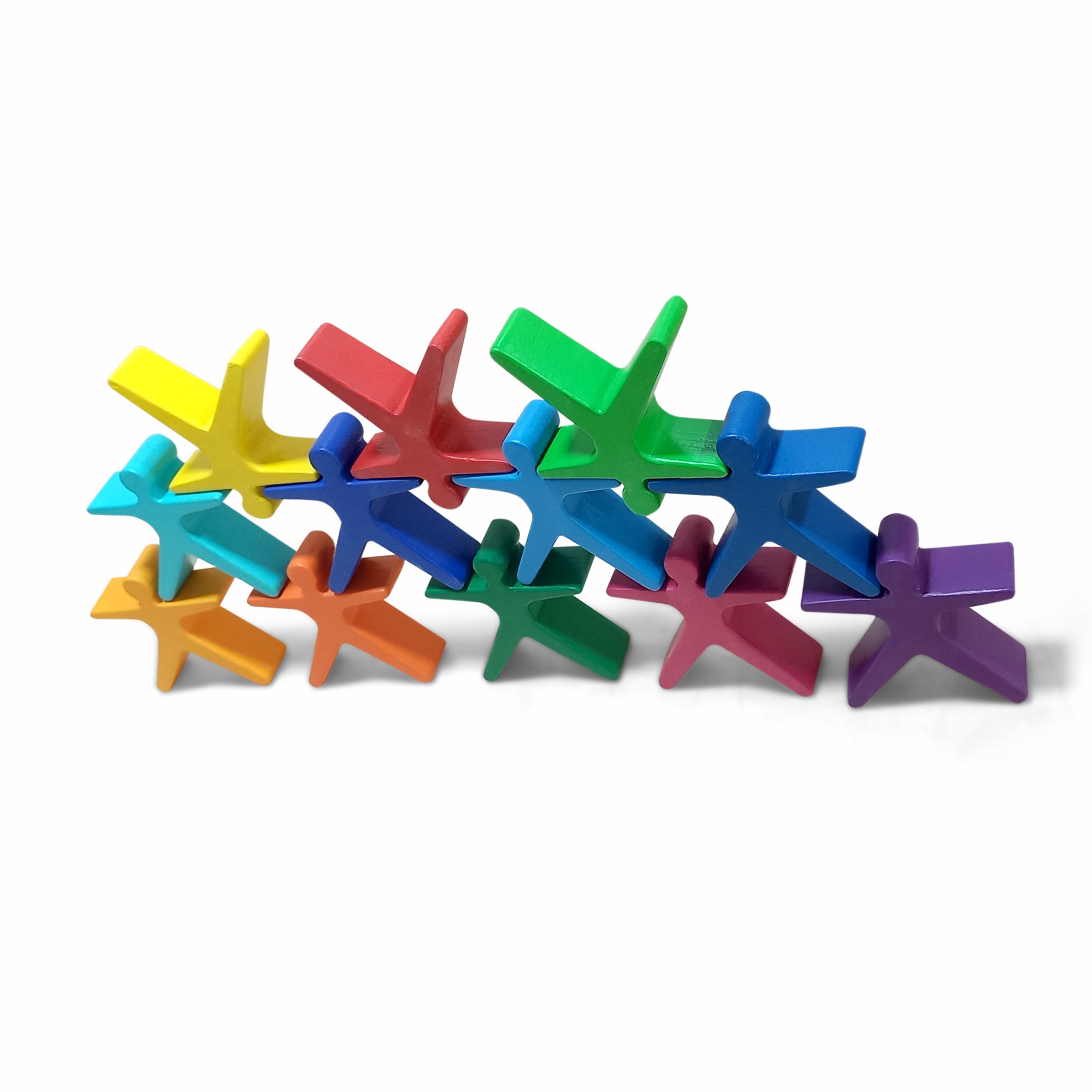 Rainbow coloured wooden human stacker