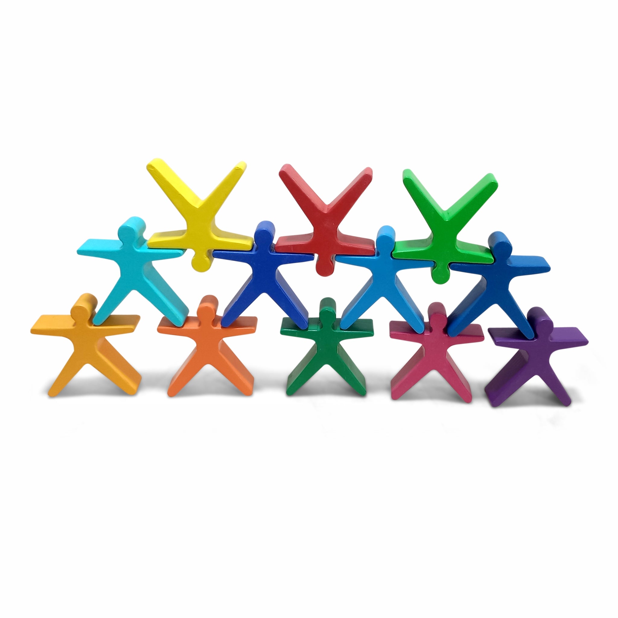 Rainbow coloured wooden human stacker