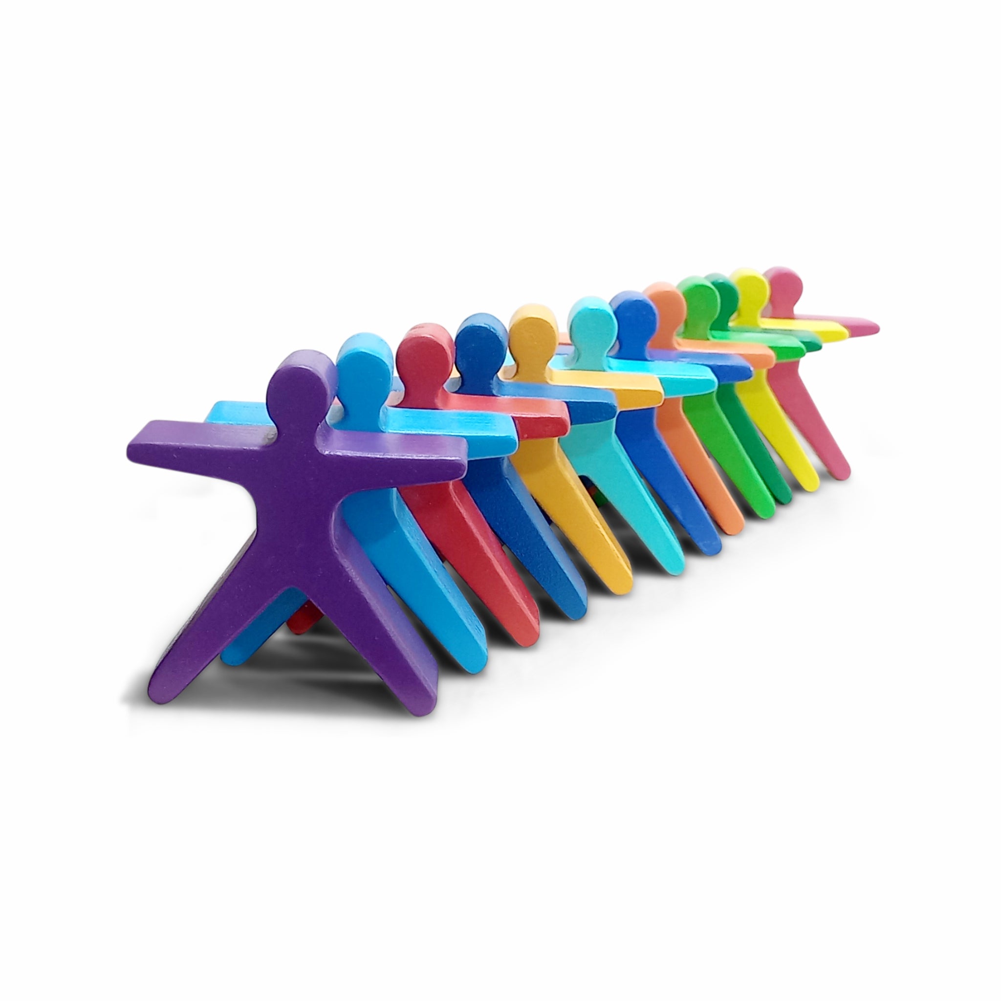 Rainbow coloured wooden human stacker
