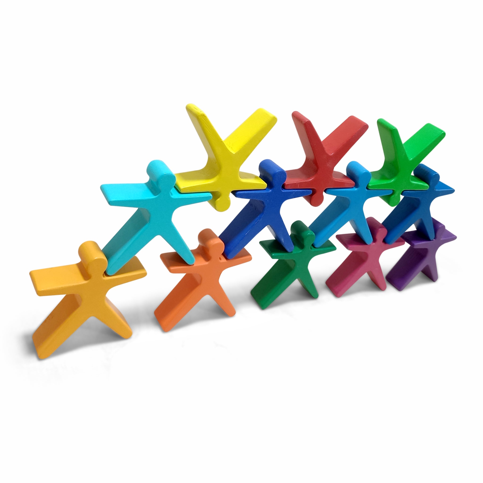 Rainbow coloured wooden human stacker